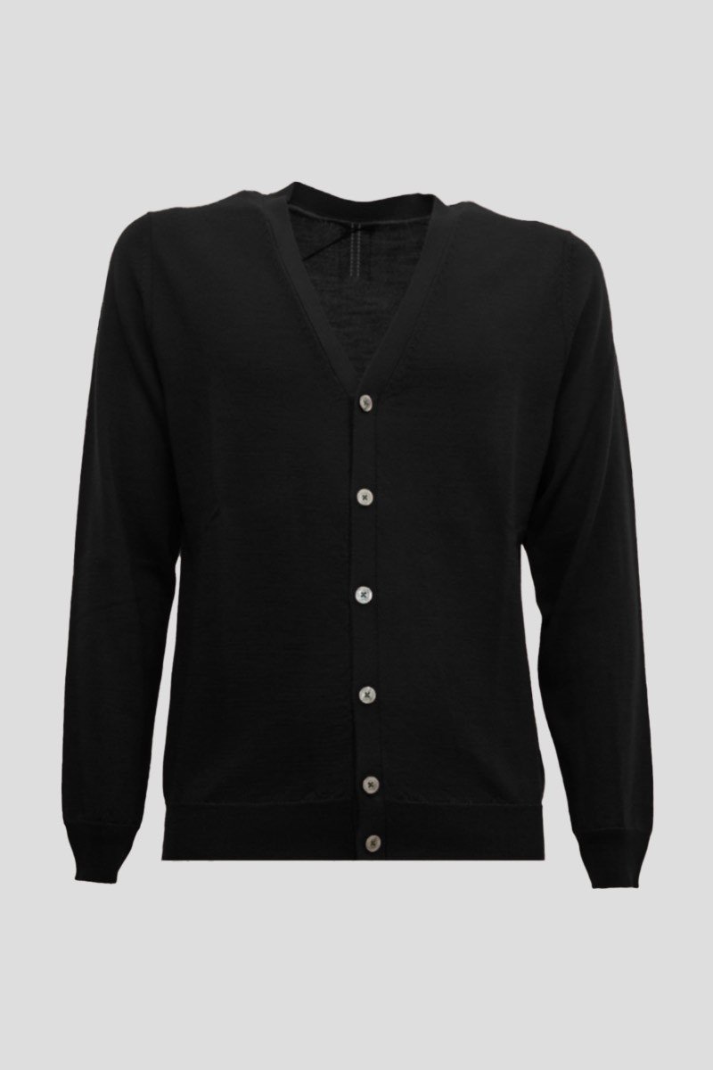 Ανδρικό-Μαύρο-V-Neck-Knitted-Button-Down-Cardigan-In-Black-39MASQ