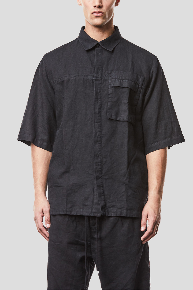 Ανδρικό-Μαύρο-Washed-Woven-Linen-Shirt-THOM-KROM