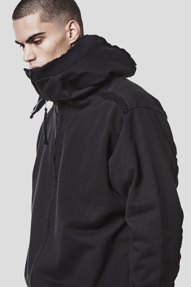 Ανδρικό-Μαύρο-Μens-Long-Hooded-Zip-Jacket-THOM-KROM