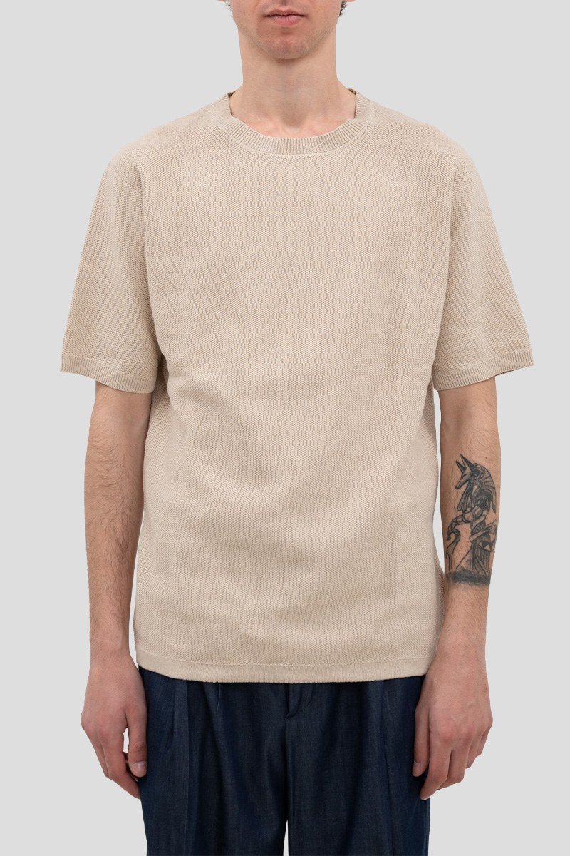 Ανδρικό-Μπεζ-Cotton-Knit-T-shirt-ASPESI