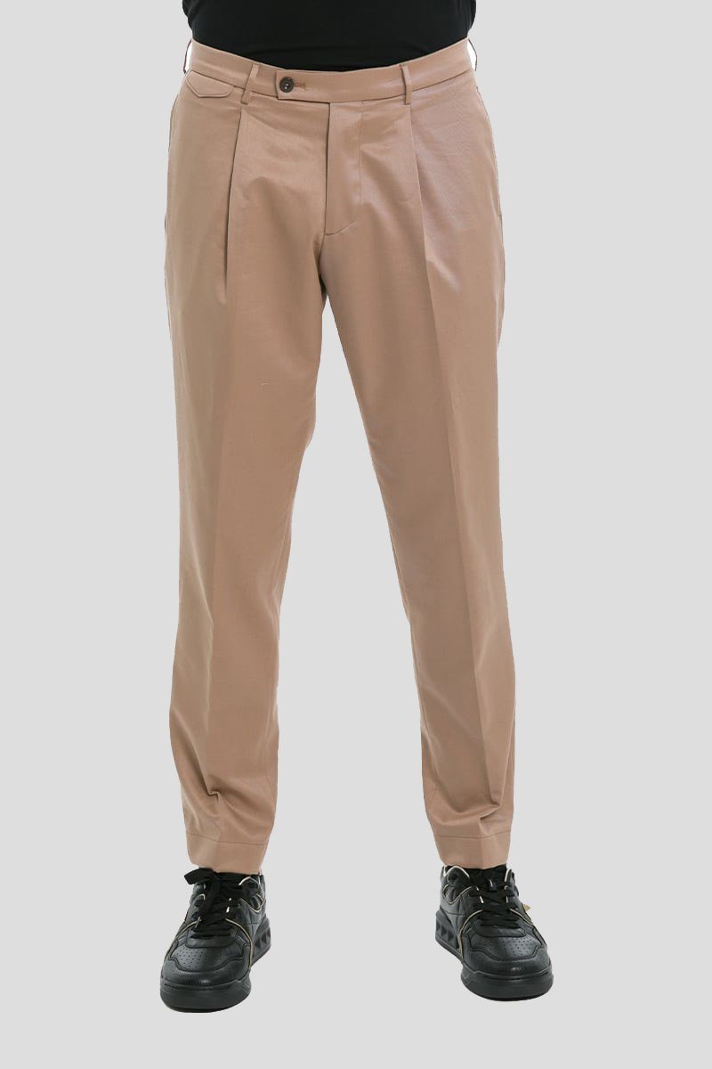 Ανδρικό-Μπεζ-Light-Brown-Cotton-Twill-Flat-Front-Trousers-BERWICH