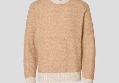 Ανδρικό-Μπεζ-Long-Sleeved-Knitted-Jumper-SELECTED-HOMME