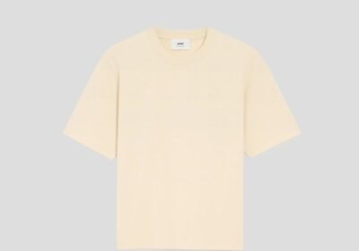 Ανδρικό-Μπεζ-White-Cotton-Ami-De-Coeur-T-Shirt-AMI-PARIS