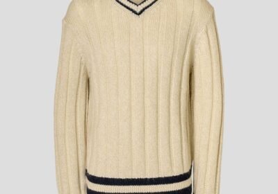 Ανδρικό-Μπεζ-Wool-Blend-V-Neck-Jumper-SELECTED-HOMME