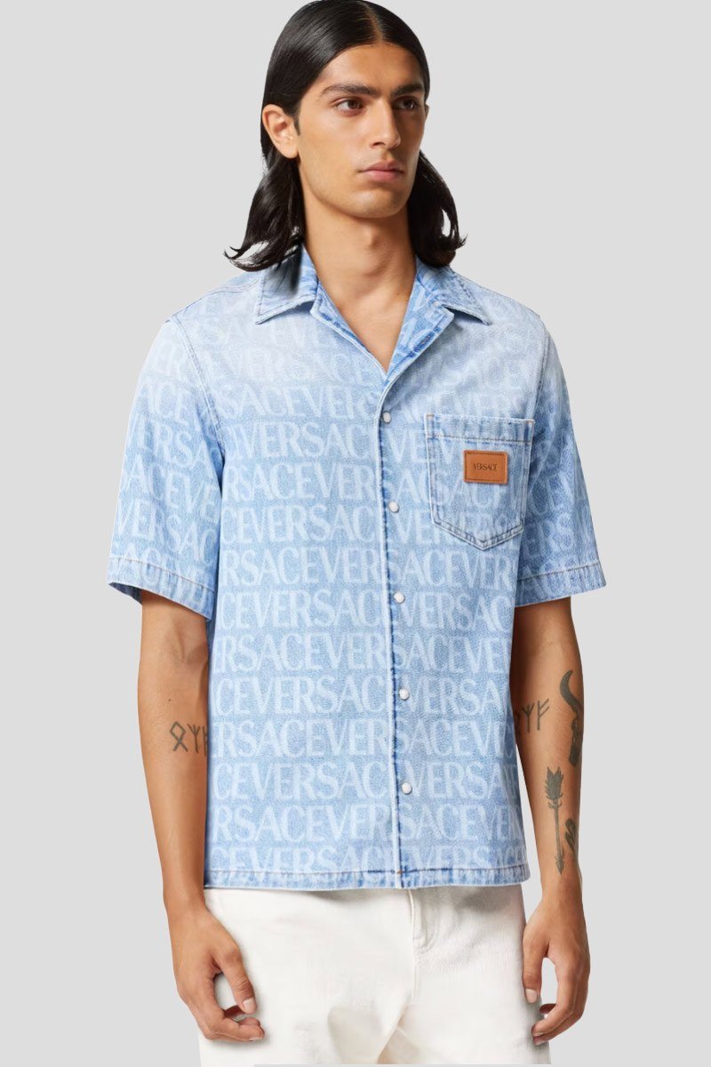 Ανδρικό Μπλε Allover Denim Shirt VERSACE