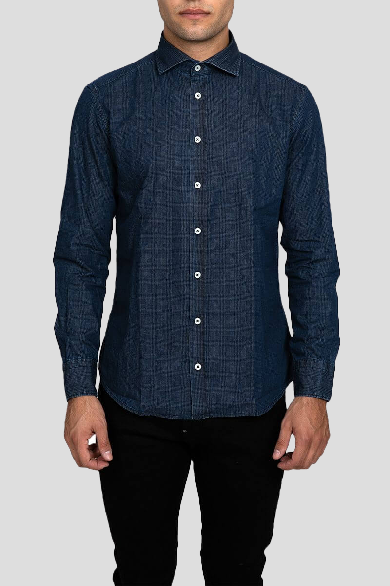 Ανδρικό-Μπλε-Blue-WIndowpane-Check-Shirt-BASTONCINO