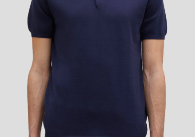 Ανδρικό-Μπλε-Cotton-Slik-And-Linen-Blend-Knitted-Polo-ASPESI