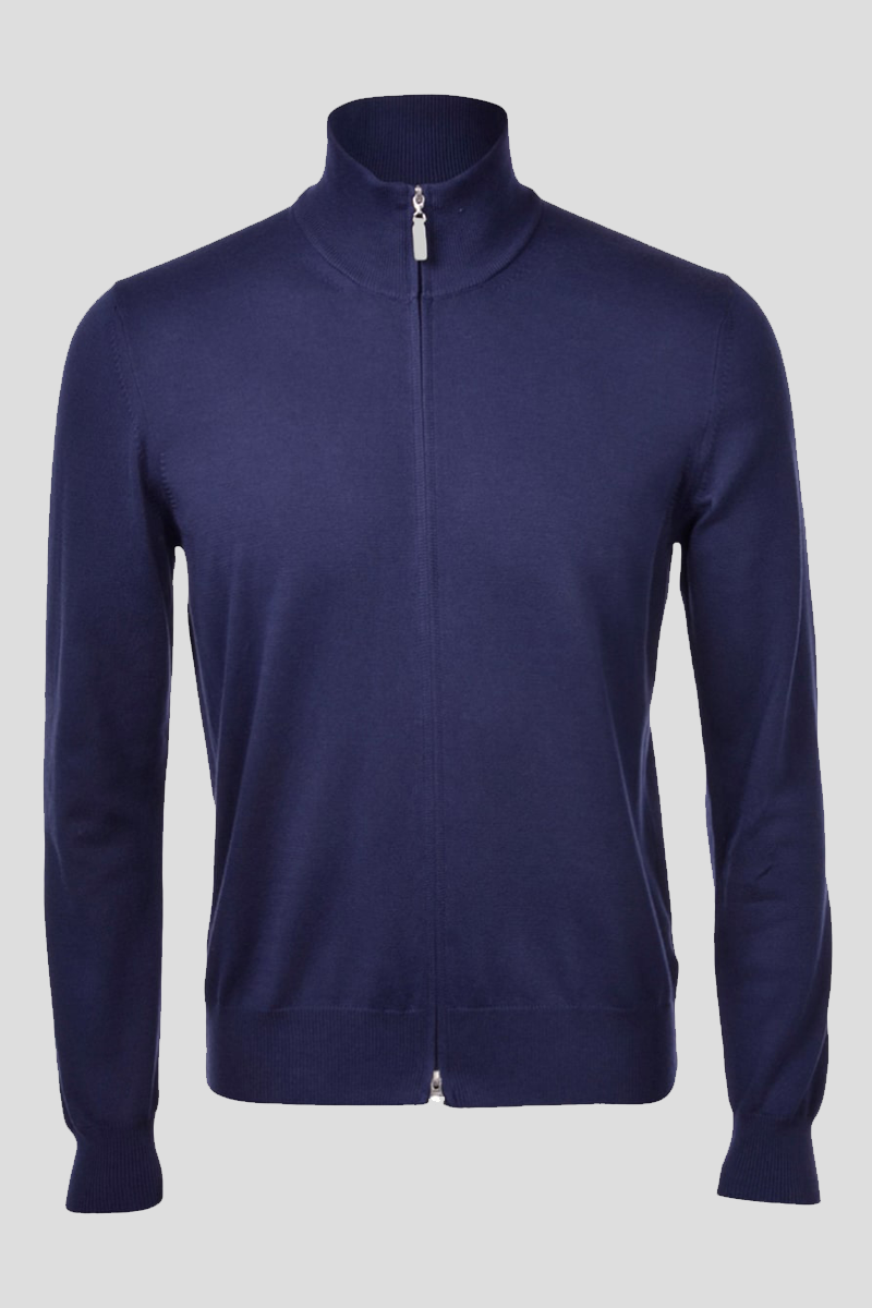 Ανδρικό-Μπλε-Full-Double-Slider-Zip-Cotone-Cardigan-GRAN-SASSO