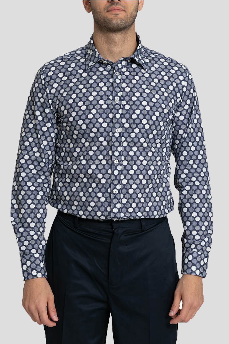 Ανδρικό-Μπλε-Graphic-Print-Cotton-ShirtBlue-BASTONCINO