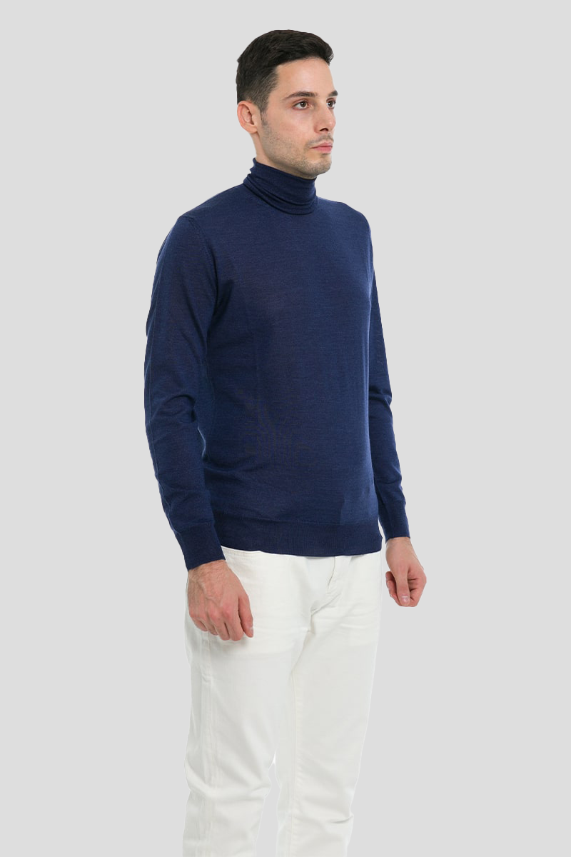 Ανδρικό Μπλε Hign Neck Sweater +39MASQ
