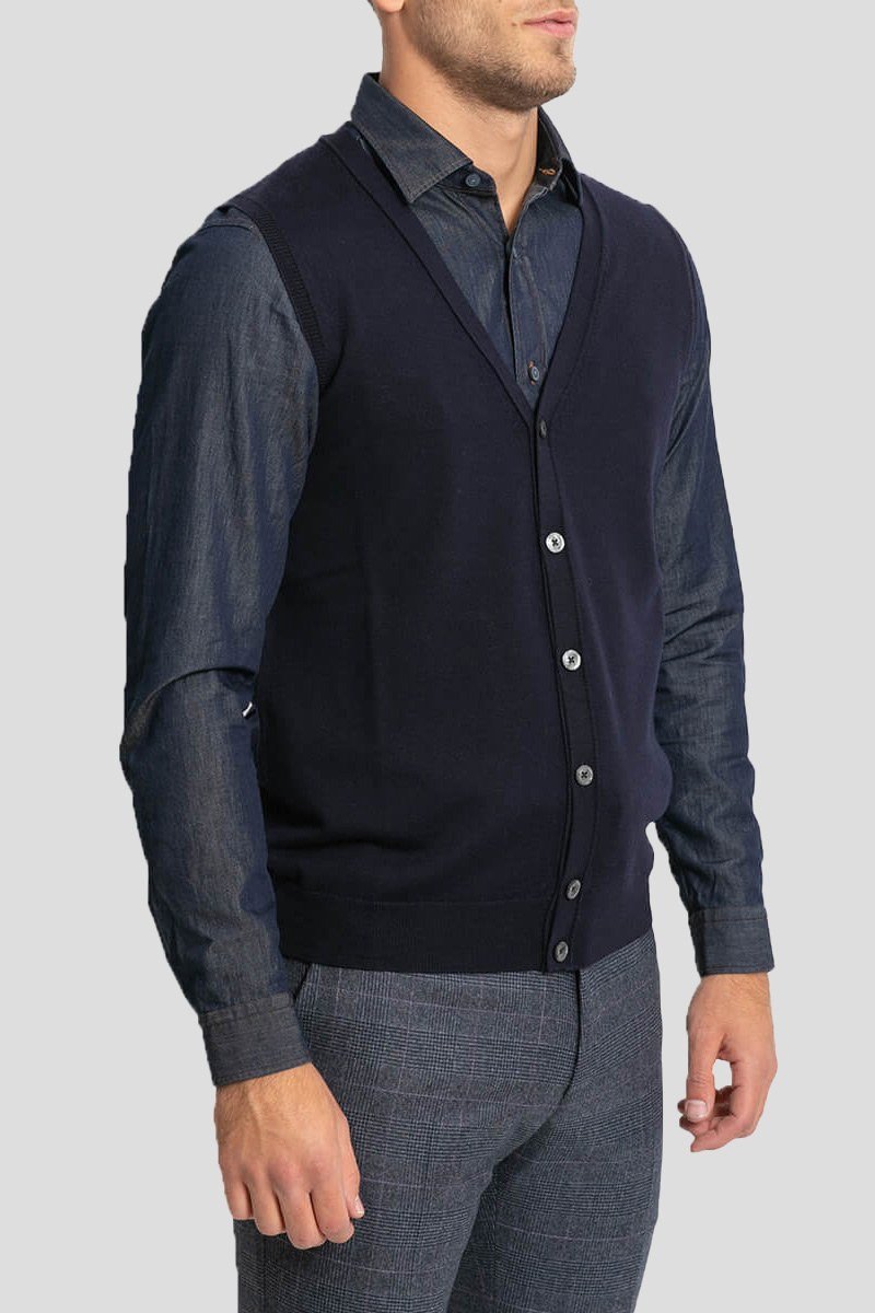 Ανδρικό Μπλε Knitted Wool Waistcoat +39MASQ