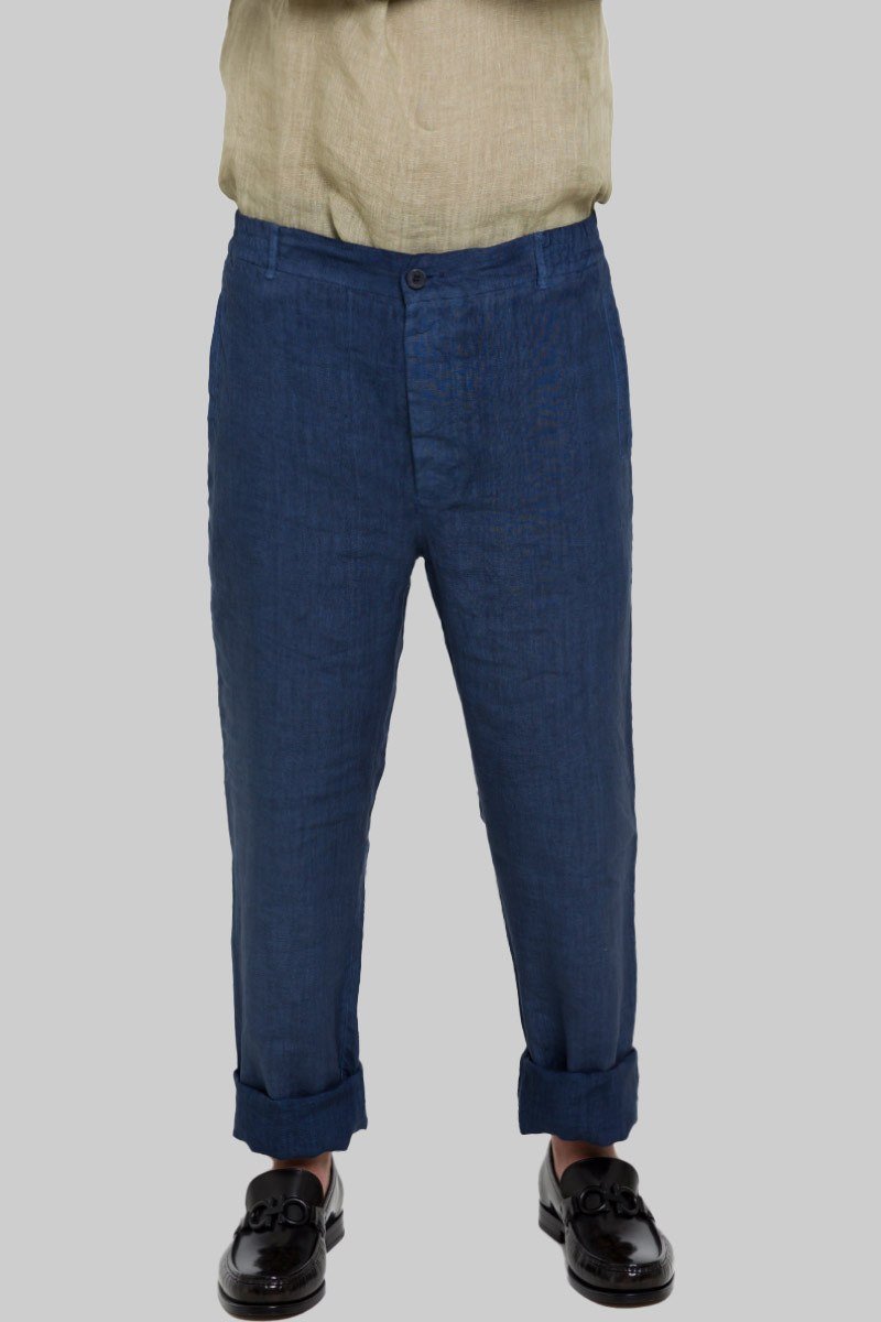 Ανδρικό Μπλε Linen Trousers in 120% LINO