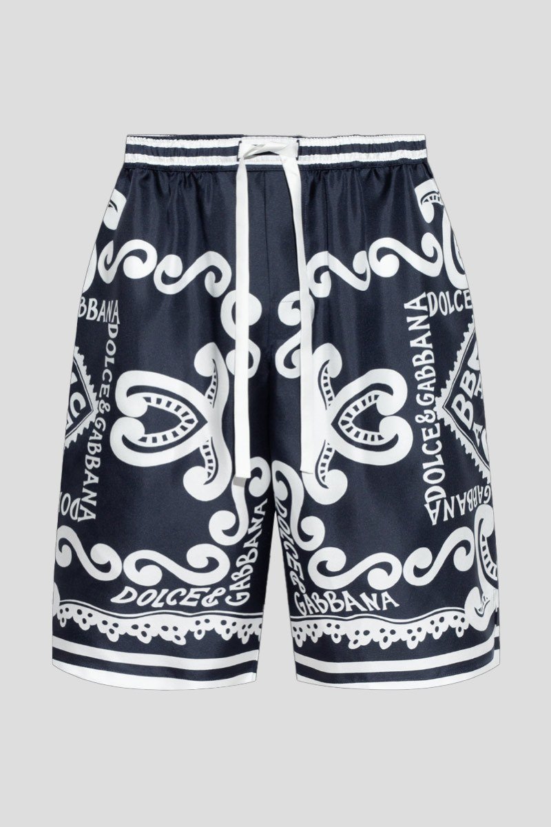 Ανδρικό-Μπλε-Marina-Print-Silk-Twill-Shorts-DOLCEGABBANA