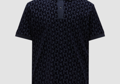 Ανδρικό-Μπλε-Monogram-Print-Polo-Shirt-MONCLER