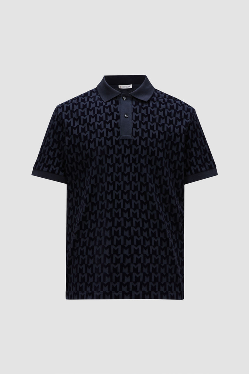 Ανδρικό-Μπλε-Monogram-Print-Polo-Shirt-MONCLER
