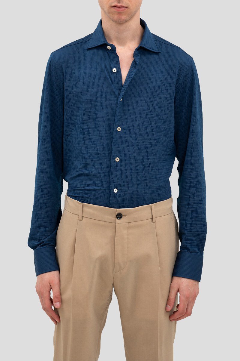 Ανδρικό-Μπλε-Regular-Embossed-Tecnho-Shirt-GHERARDI