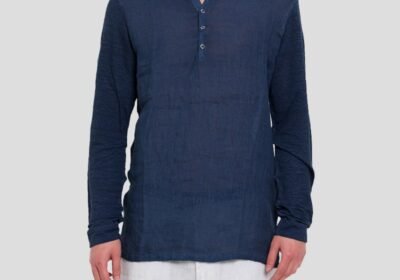 Ανδρικό-Μπλε-Serafino-Regular-Fit-Linen-Shirt-120-LINO