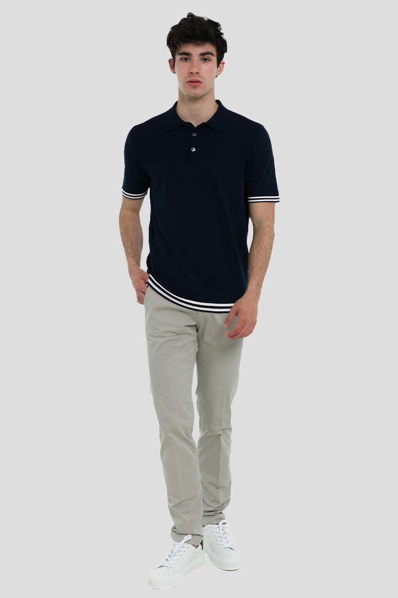 Ανδρικό Μπλε Stripe Trim Polo +39MASQ