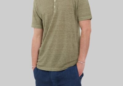 Ανδρικό-Πράσινο-Melange-Semi-Sheer-Polo-Shirt-120-LINO