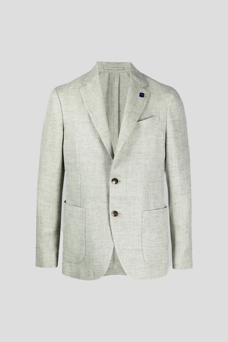 Ανδρικό-Πράσινο-Single-Breasted-Linen-Wool-Blazer-LARDINI