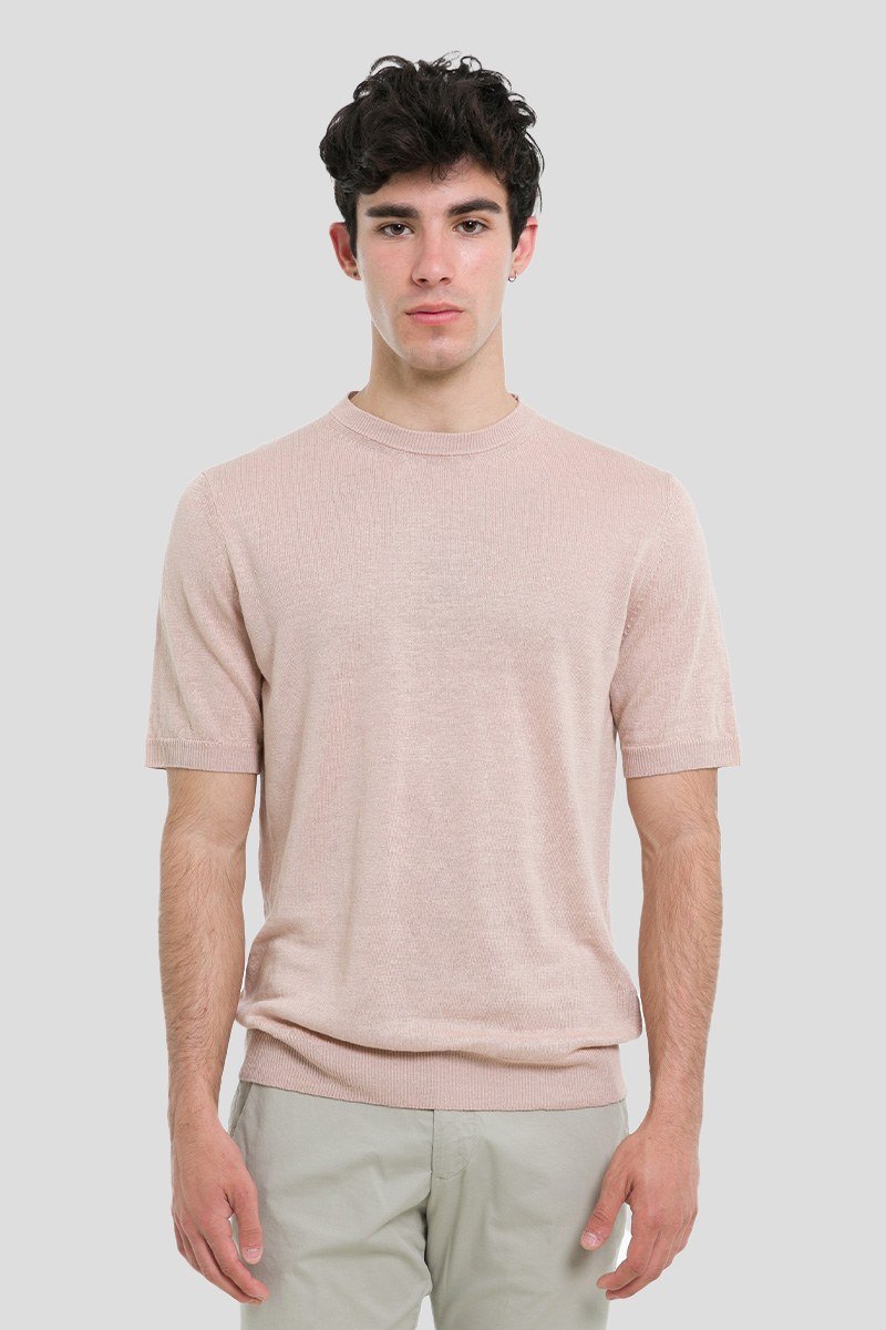 Ανδρικό-Ροζ-Classic-Crew-Neck-Linen-T-Shirt-39MASQ